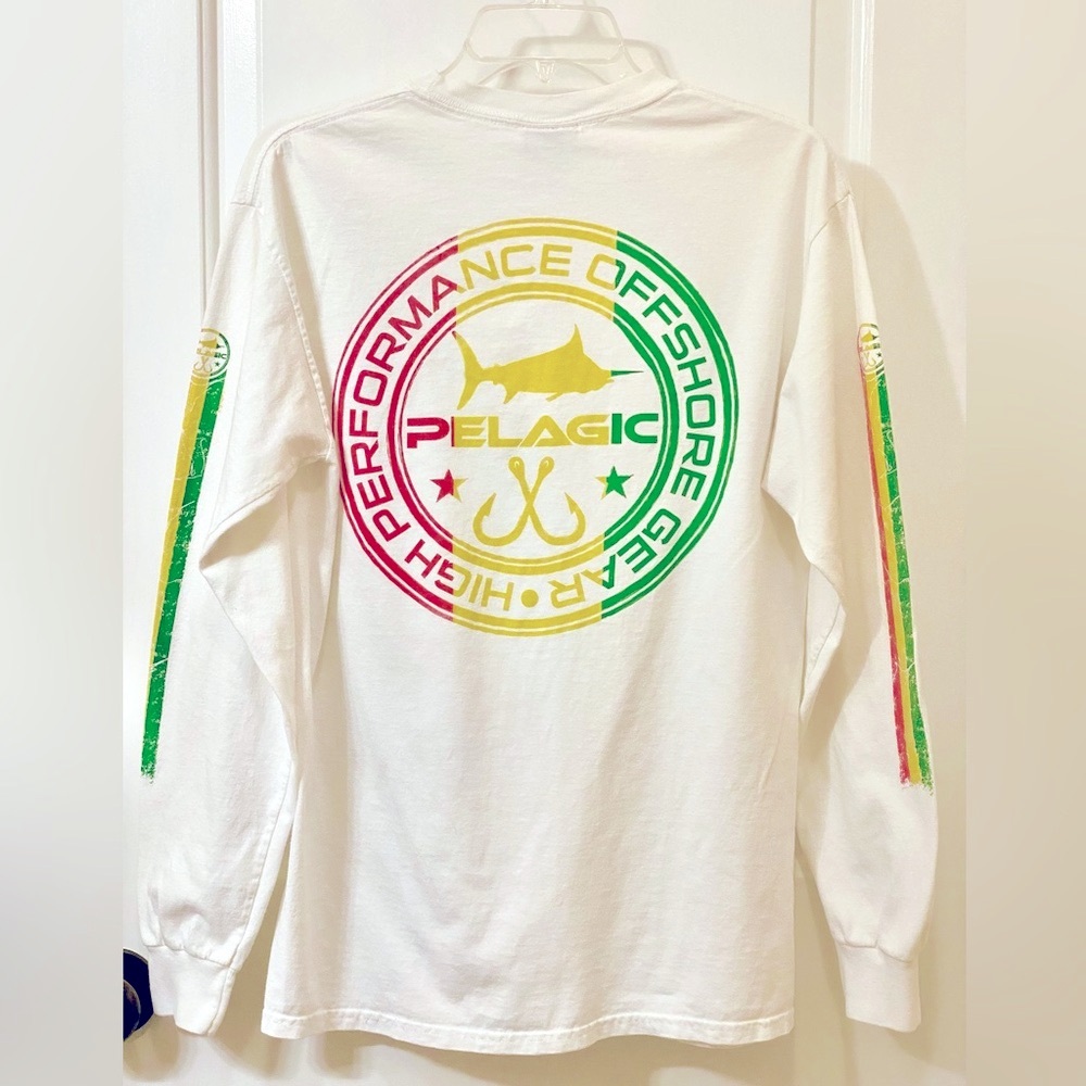 šPelagic White Long Sleeve Tee with Red and Green Accents - Picture 5 of 9